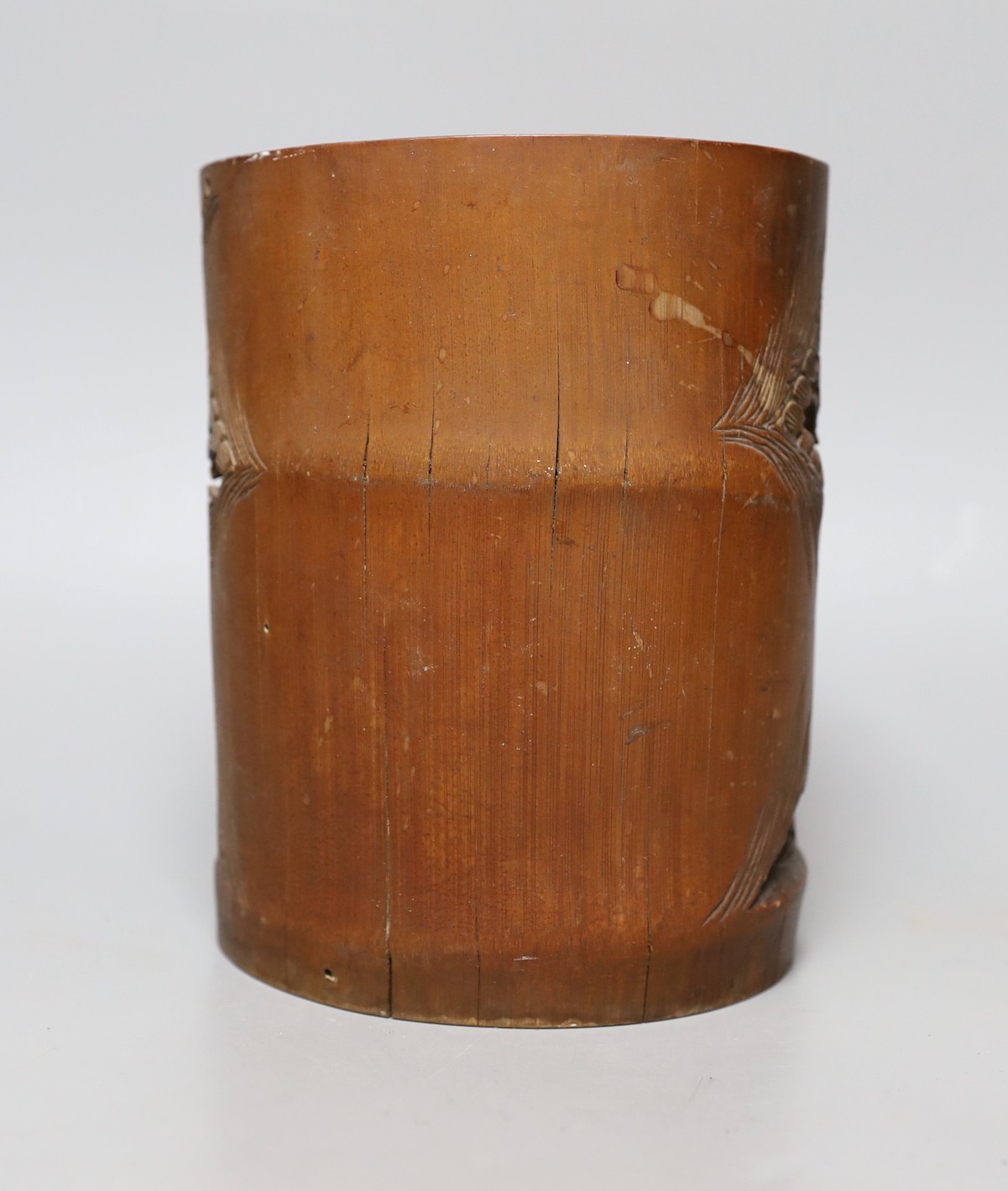 A Chinese bamboo brushpot, 17 cms high